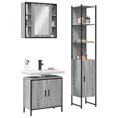 3 Piece Bathroom Cabinet Set Engineered Wood Grey sonoma