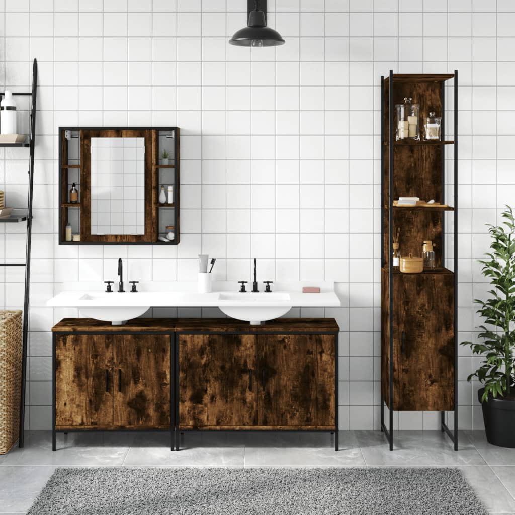 4 Piece Bathroom Cabinet Set Engineered Wood Smoked oak