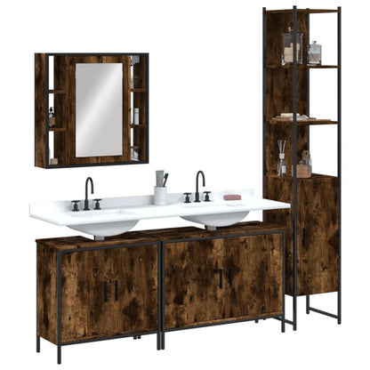 4 Piece Bathroom Cabinet Set Engineered Wood Smoked oak