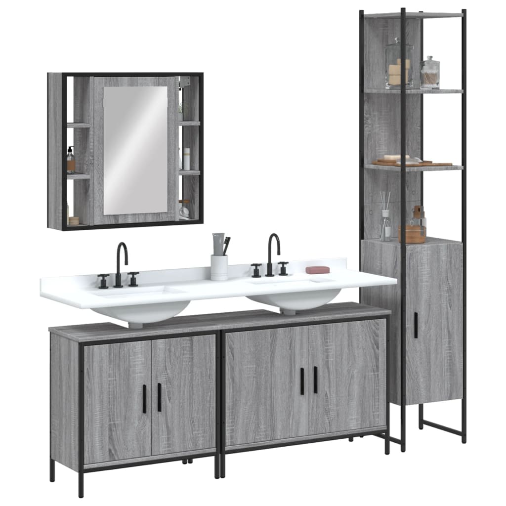 4 Piece Bathroom Cabinet Set Engineered Wood Grey sonoma