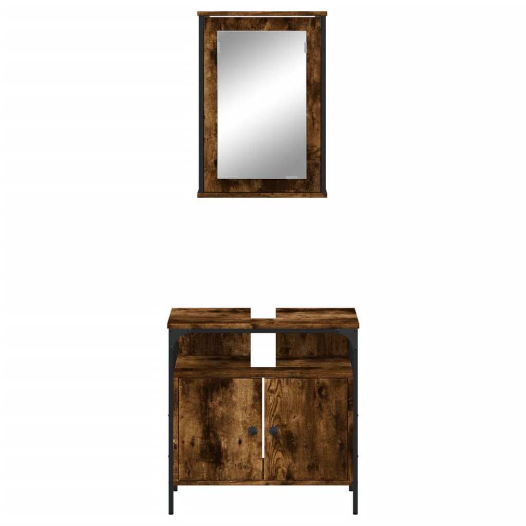 2 Piece Bathroom Furniture Set Engineered Wood Smoked oak