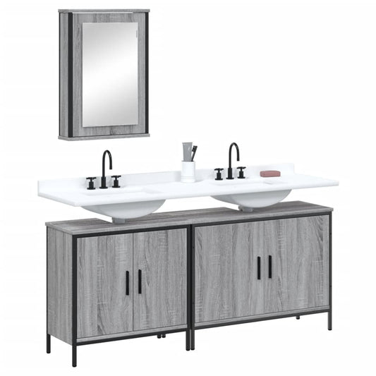 3 Piece Bathroom Furniture Set Engineered Wood Grey sonoma