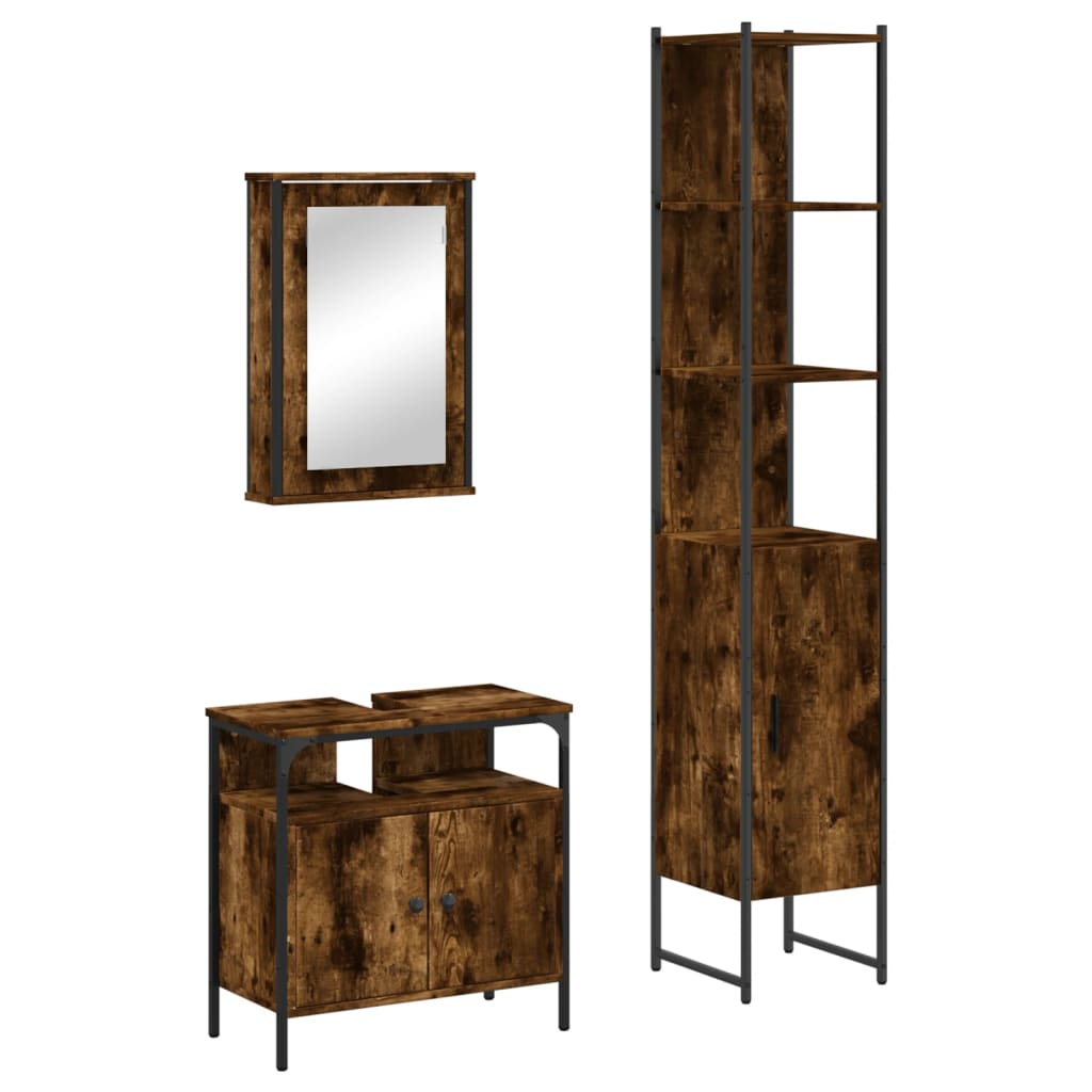 Bathroom Furniture Set 3 pcs Engineered Wood Smoked oak
