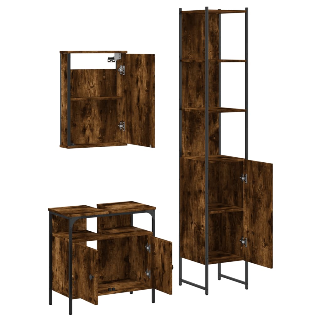 Bathroom Furniture Set 3 pcs Engineered Wood Smoked oak