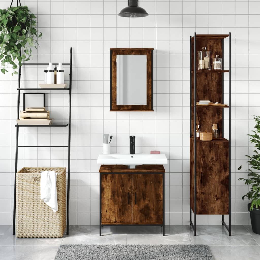 3 Piece Bathroom Furniture Set Engineered Wood Smoked oak