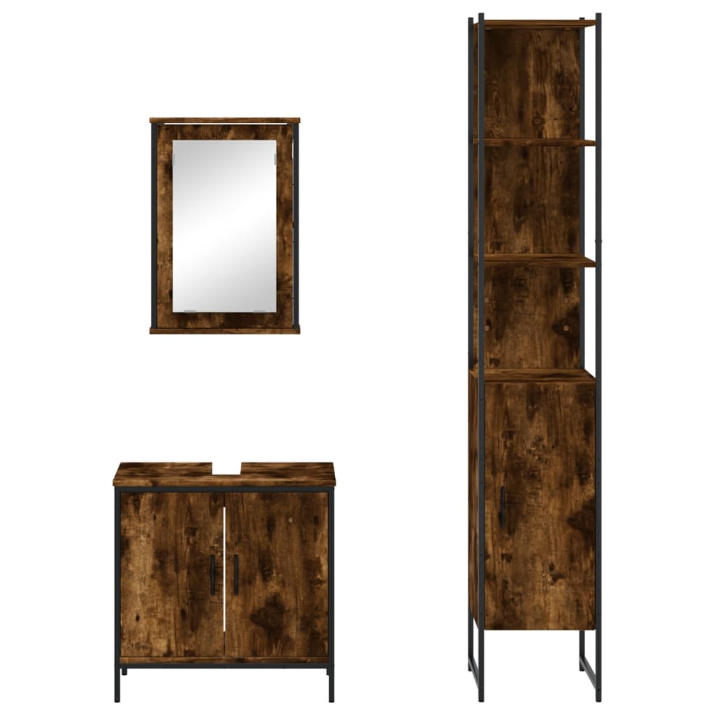3 Piece Bathroom Furniture Set Engineered Wood Smoked oak