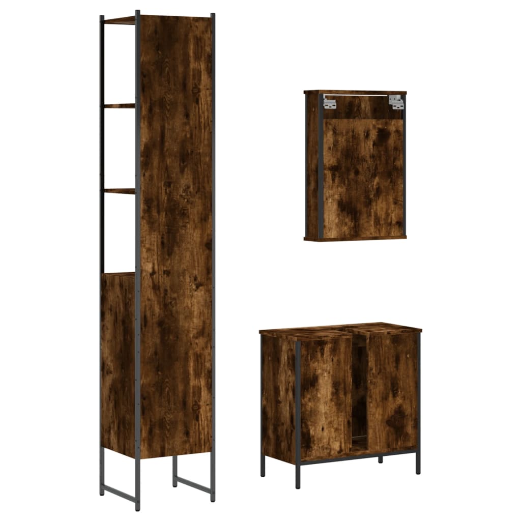 3 Piece Bathroom Furniture Set Engineered Wood Smoked oak