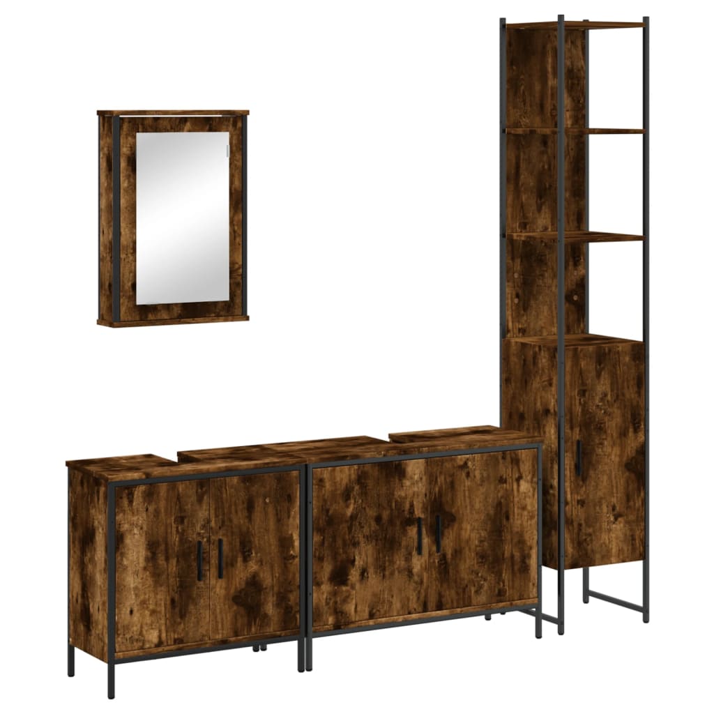 4 Piece Bathroom Furniture Set Engineered Wood Smoked oak