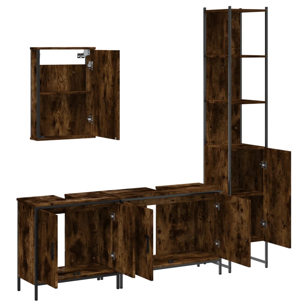 4 Piece Bathroom Furniture Set Engineered Wood Smoked oak
