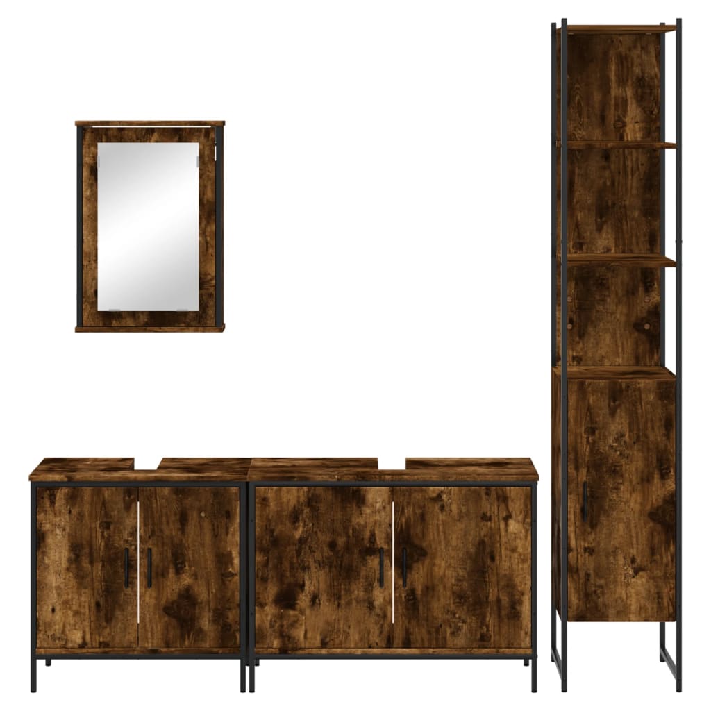 4 Piece Bathroom Furniture Set Engineered Wood Smoked oak