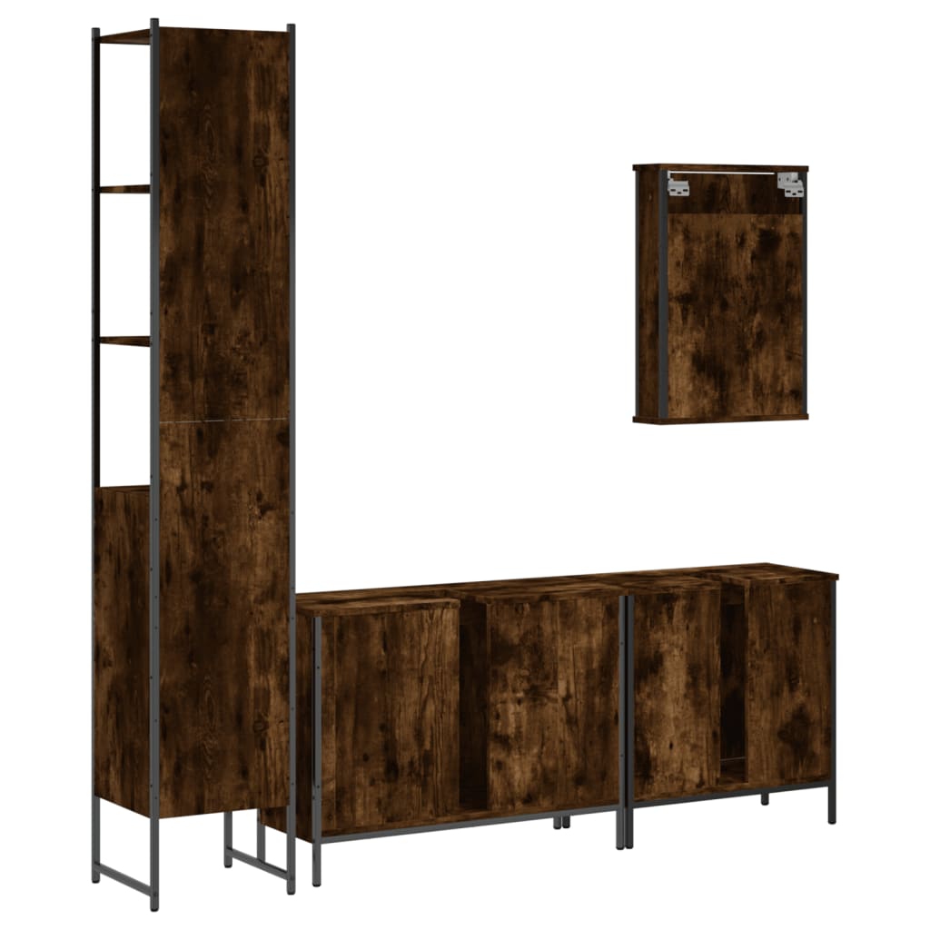 4 Piece Bathroom Furniture Set Engineered Wood Smoked oak
