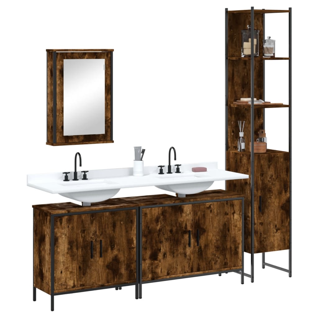 4 Piece Bathroom Furniture Set Engineered Wood Smoked oak