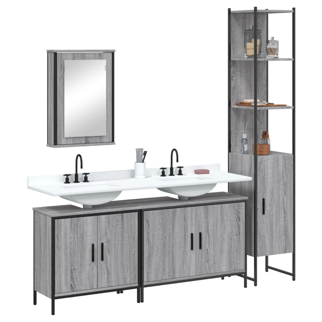 4 Piece Bathroom Furniture Set Engineered Wood Grey sonoma