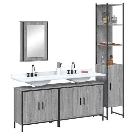 4 Piece Bathroom Furniture Set Engineered Wood Grey sonoma