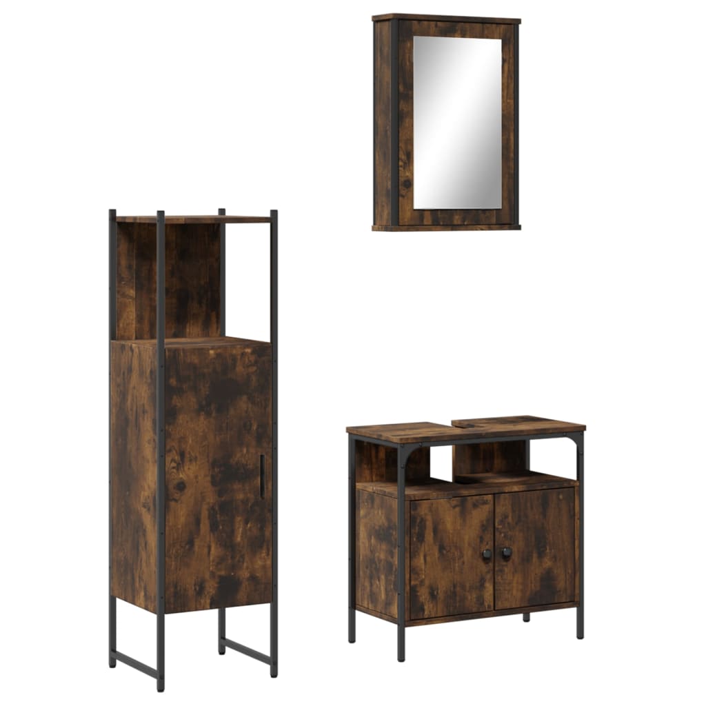 3 Piece Bathroom Furniture Set Engineered Wood Smoked oak