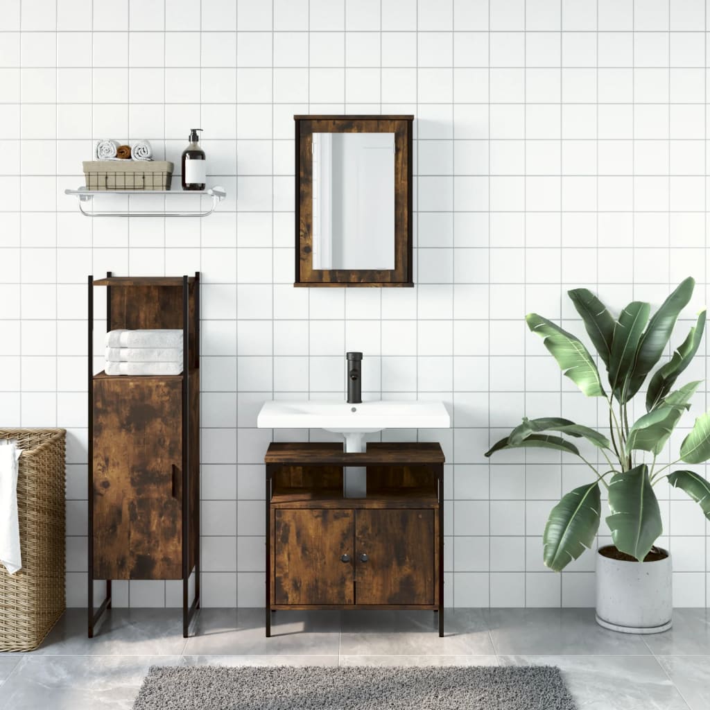 3 Piece Bathroom Furniture Set Engineered Wood Smoked oak