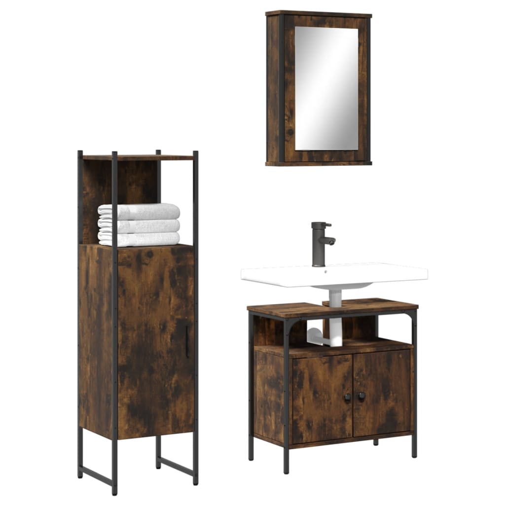 3 Piece Bathroom Furniture Set Engineered Wood Smoked oak