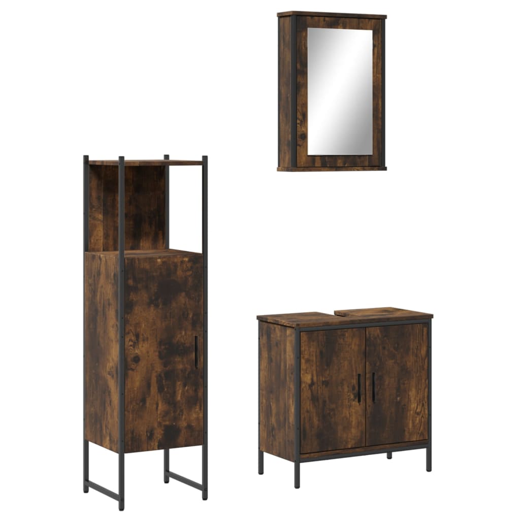 3 Piece Bathroom Furniture Set Engineered Wood Smoked oak