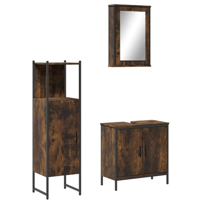 3 Piece Bathroom Furniture Set Engineered Wood Smoked oak