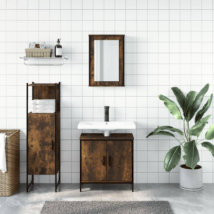 3 Piece Bathroom Furniture Set Engineered Wood Smoked oak
