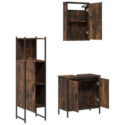 3 Piece Bathroom Furniture Set Engineered Wood Smoked oak
