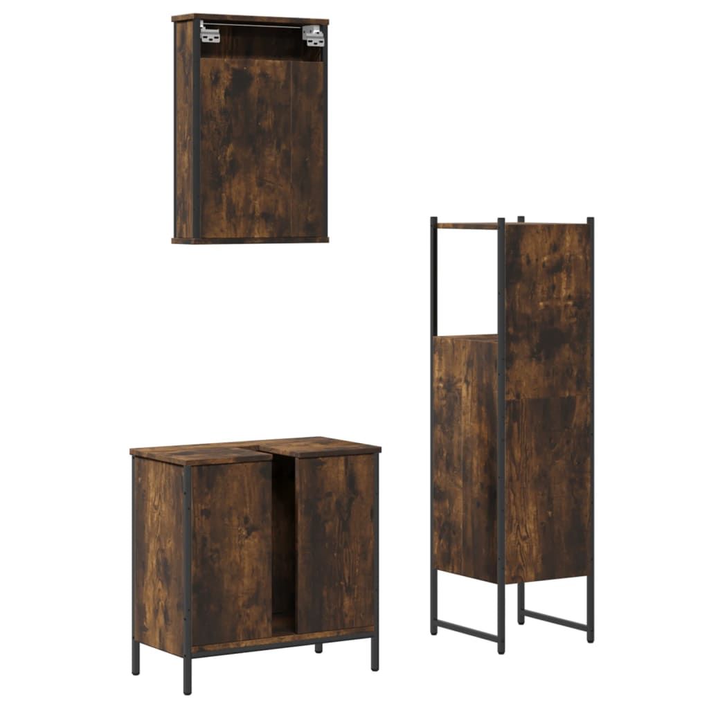 3 Piece Bathroom Furniture Set Engineered Wood Smoked oak