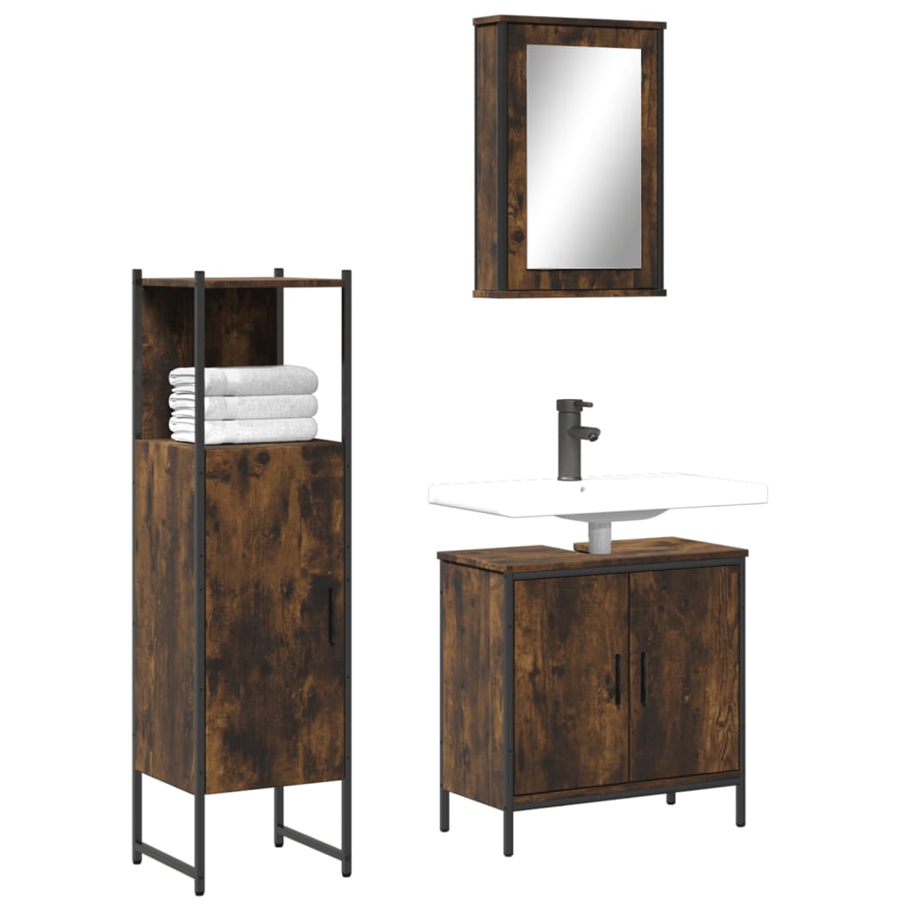 3 Piece Bathroom Furniture Set Engineered Wood Smoked oak
