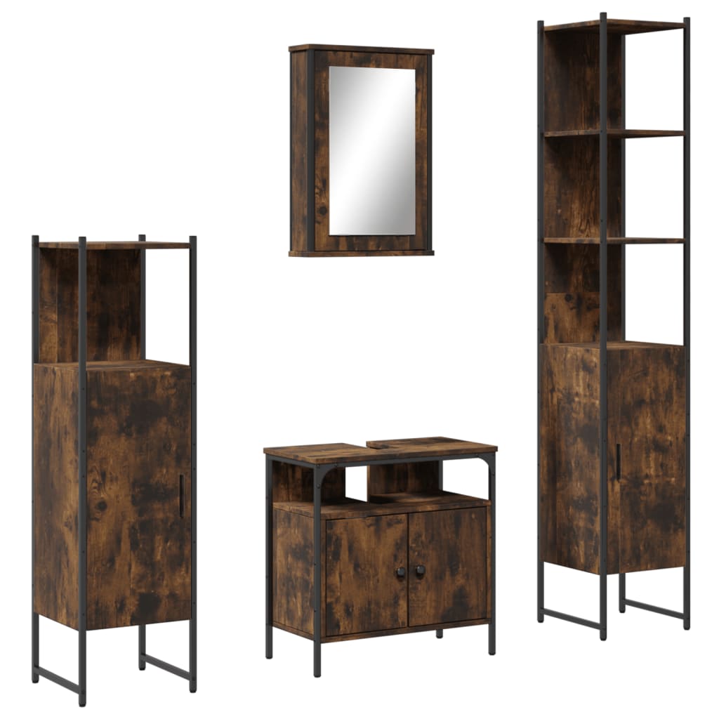 Bathroom Furniture Set 4 pcs Engineered Wood Smoked oak
