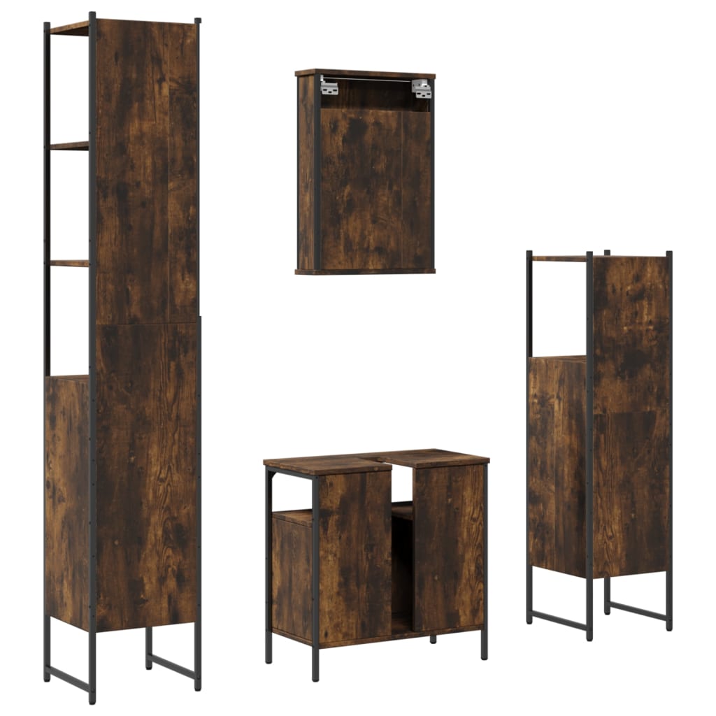 Bathroom Furniture Set 4 pcs Engineered Wood Smoked oak