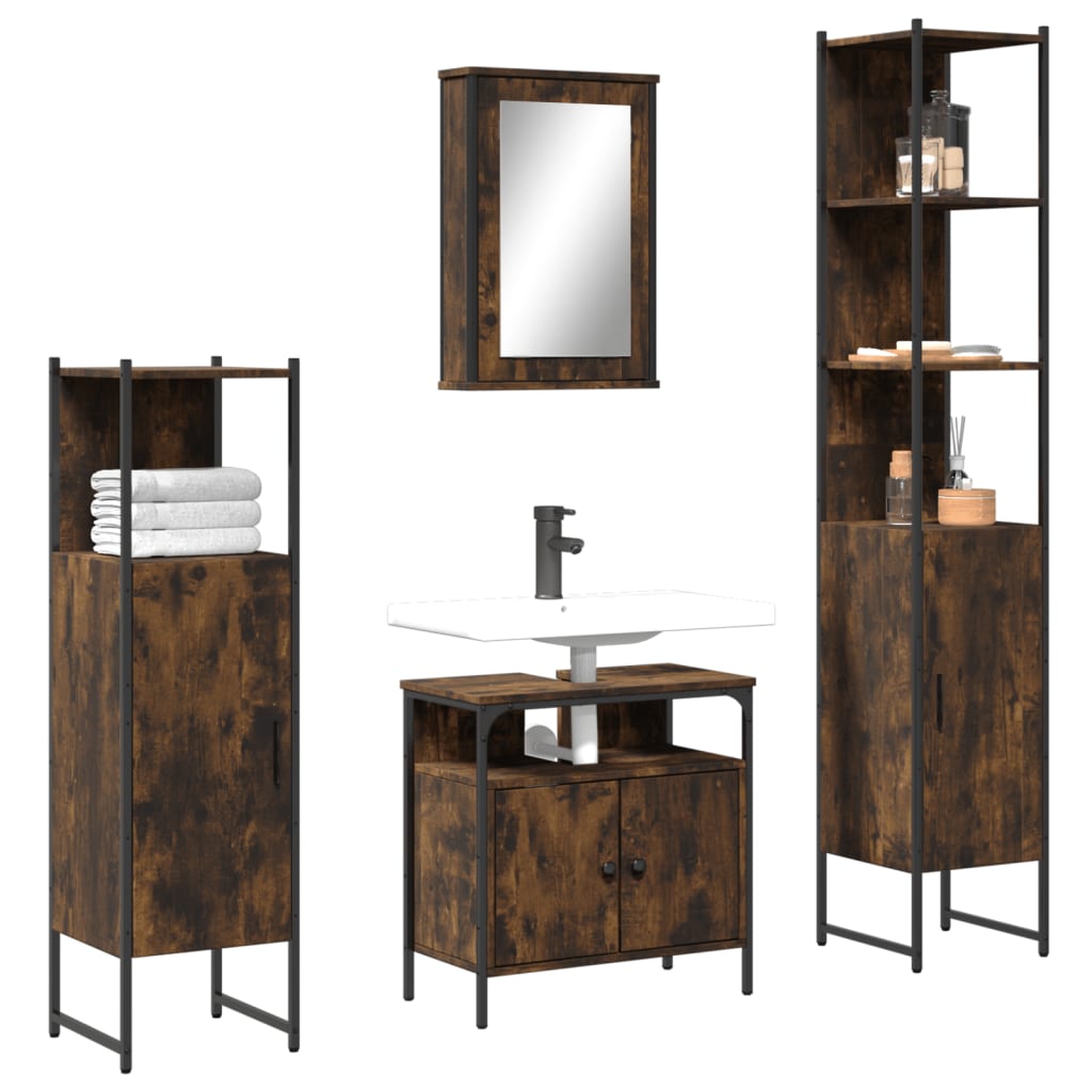 Bathroom Furniture Set 4 pcs Engineered Wood Smoked oak