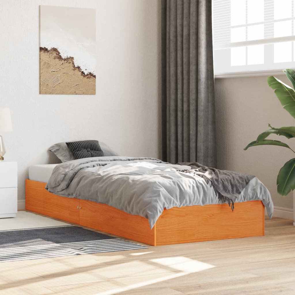 Bed Frame without Mattress Solid Wood Length 190 cm Wax brown 90 cm