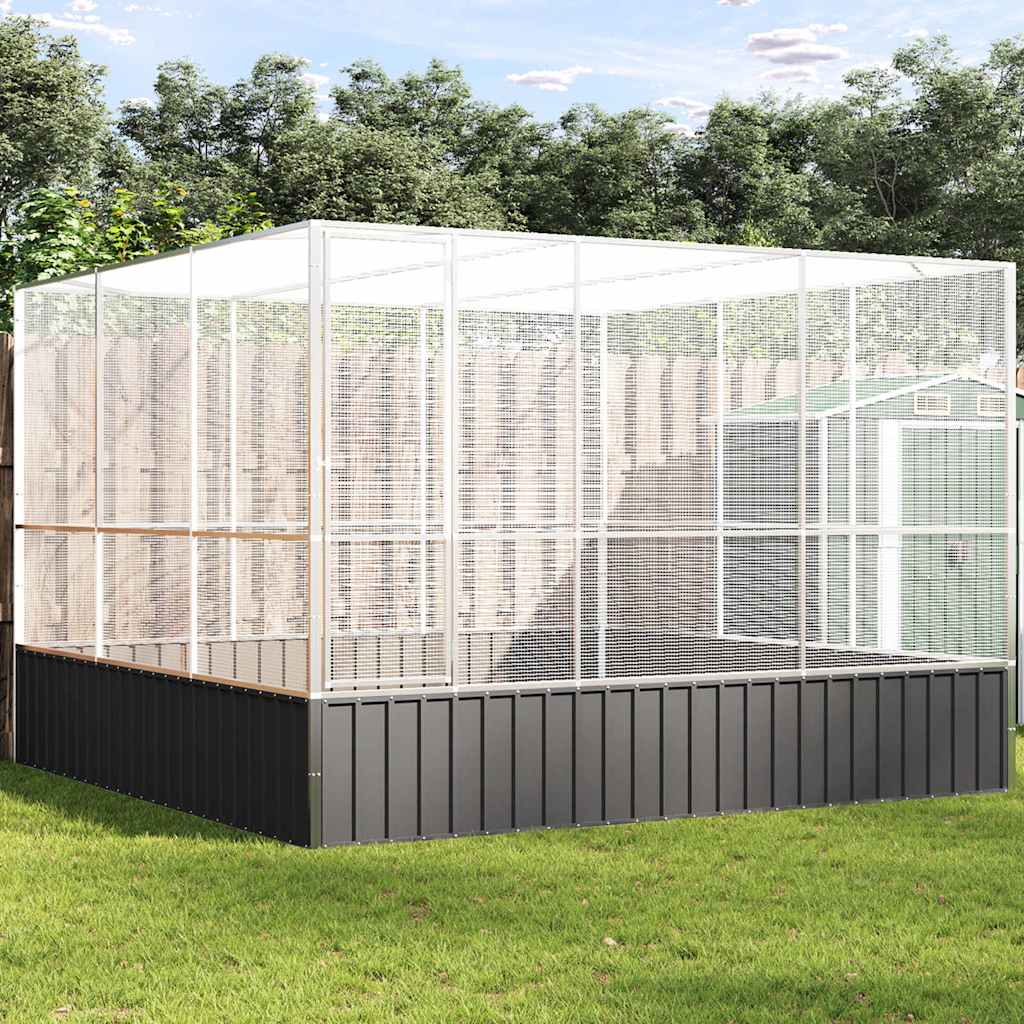 Aviary with Extension Silver Steel 311 cm 307 cm