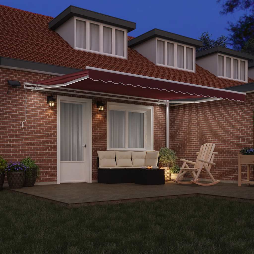 vidaXL Manual Retractable Awning with LED Burgundy 450x300 cm 3