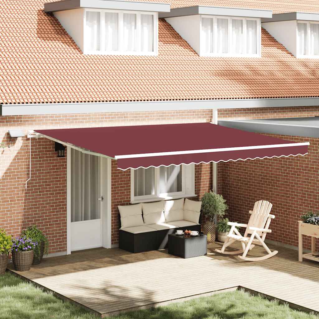 Manual Retractable Awning 450x300 cm with white frame Drop 300 cm Width 450 cm Burgundy