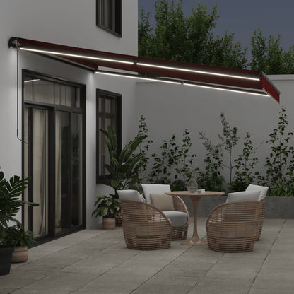 vidaXL Manual Retractable Awning with LEDs Burgundy 400x350 cm 3