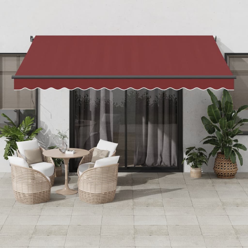 vidaXL Manual Retractable Awning with LEDs Burgundy 400x350 cm 1