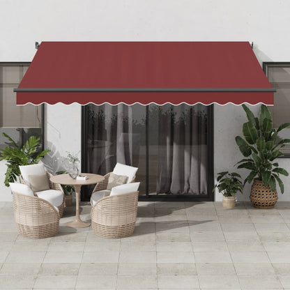 vidaXL Manual Retractable Awning with LEDs Burgundy 400x350 cm 1
