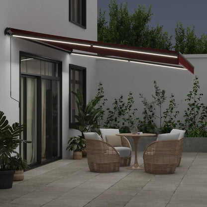 vidaXL Manual Retractable Awning with LEDs Burgundy 450x350 cm 3