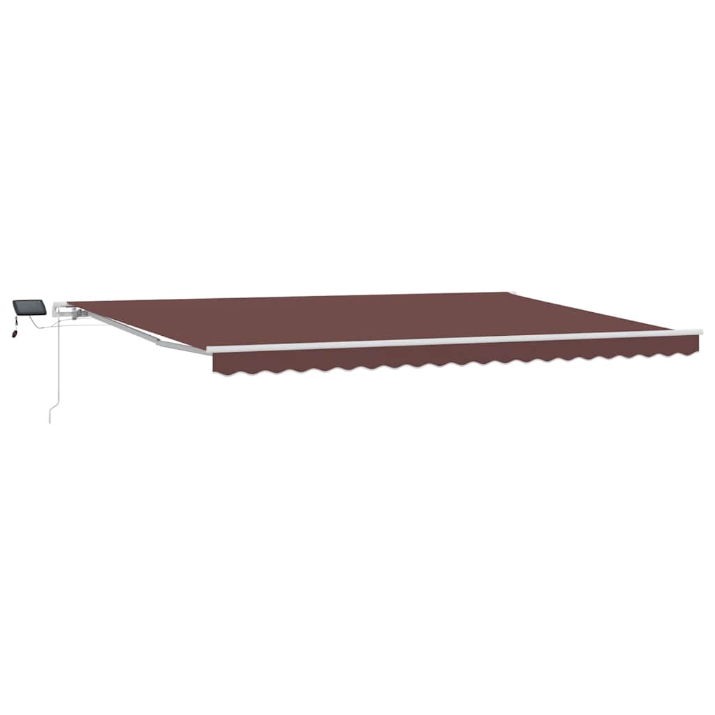 Manual Awning with Solar LED 5 x 3 m with white frame Drop 300 cm Width 500 cm Brown