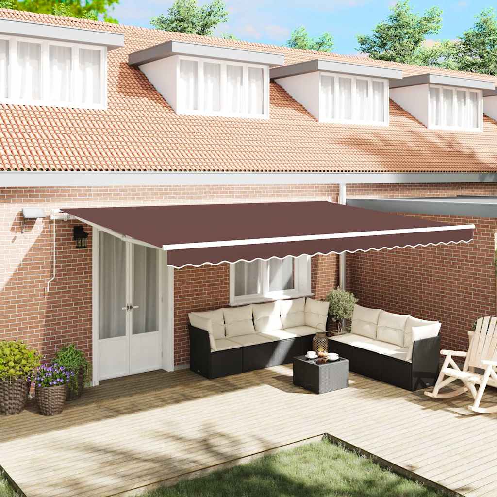 Manual Awning with Solar LED 5 x 3 m with white frame Drop 300 cm Width 500 cm Brown