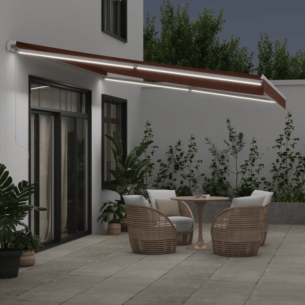 Manual Retractable Awning 450x350 cm with white frame Drop 350 cm Width 450 cm Brown