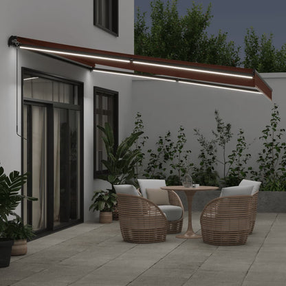 vidaXL Manual Retractable Awning with LEDs Brown 400x350 cm 3