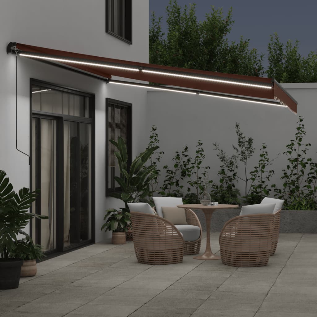 vidaXL Manual Retractable Awning with LEDs Brown 450x350 cm 3