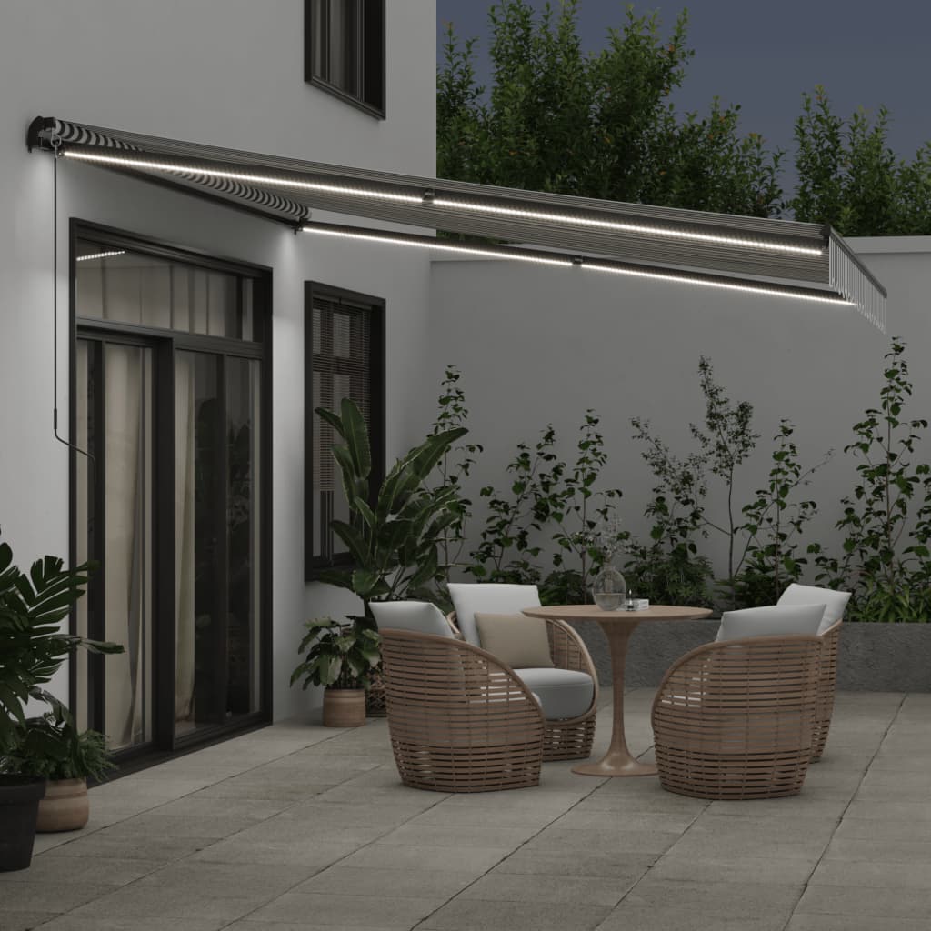 vidaXL Manual Retractable Awning with LEDs Anthracite&White 400x350 cm 3