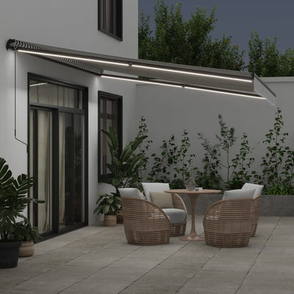 vidaXL Manual Retractable Awning with LEDs Anthracite&White 450x350 cm 3