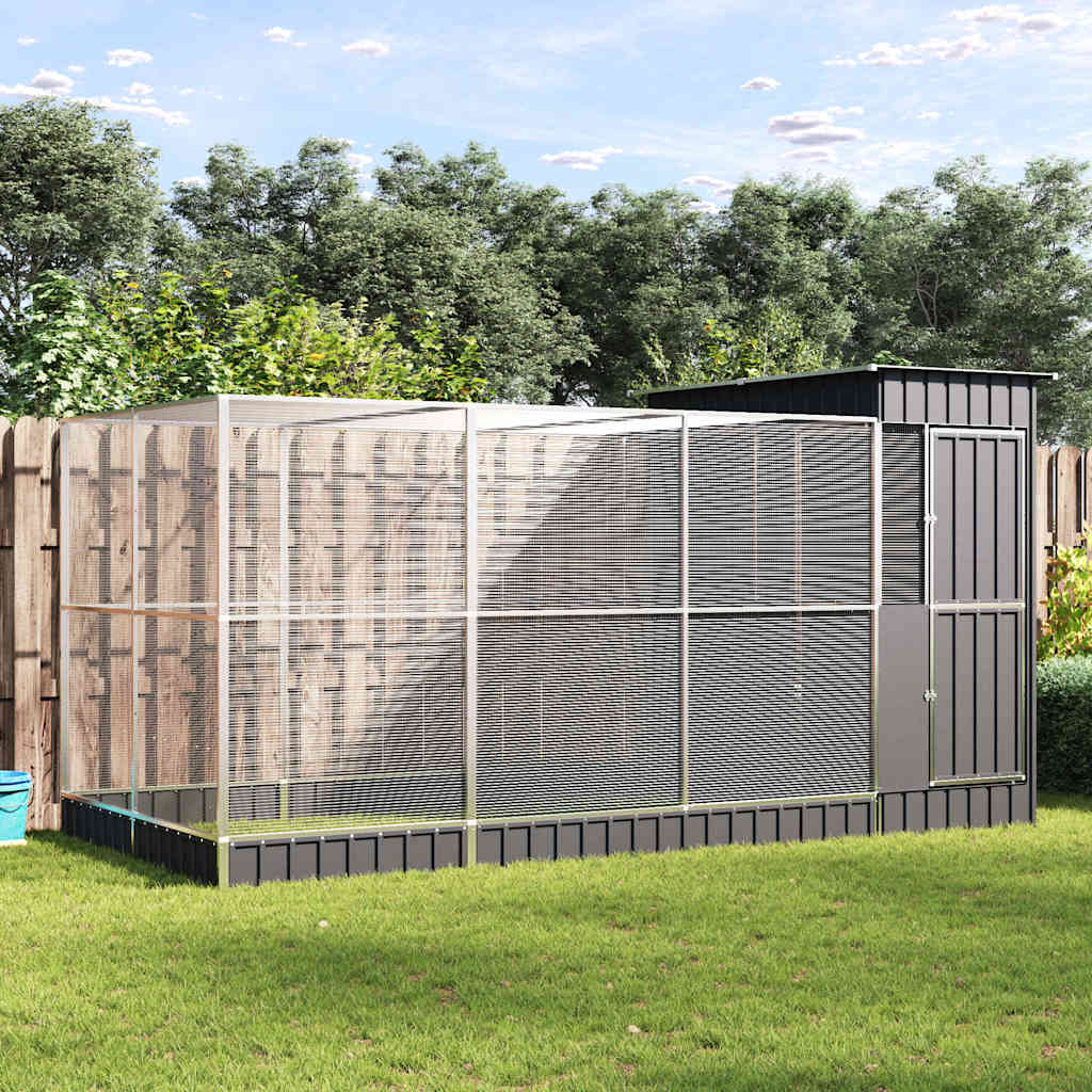 vidaXL Aviary with Extension Silver 416x203x216 cm Steel 1