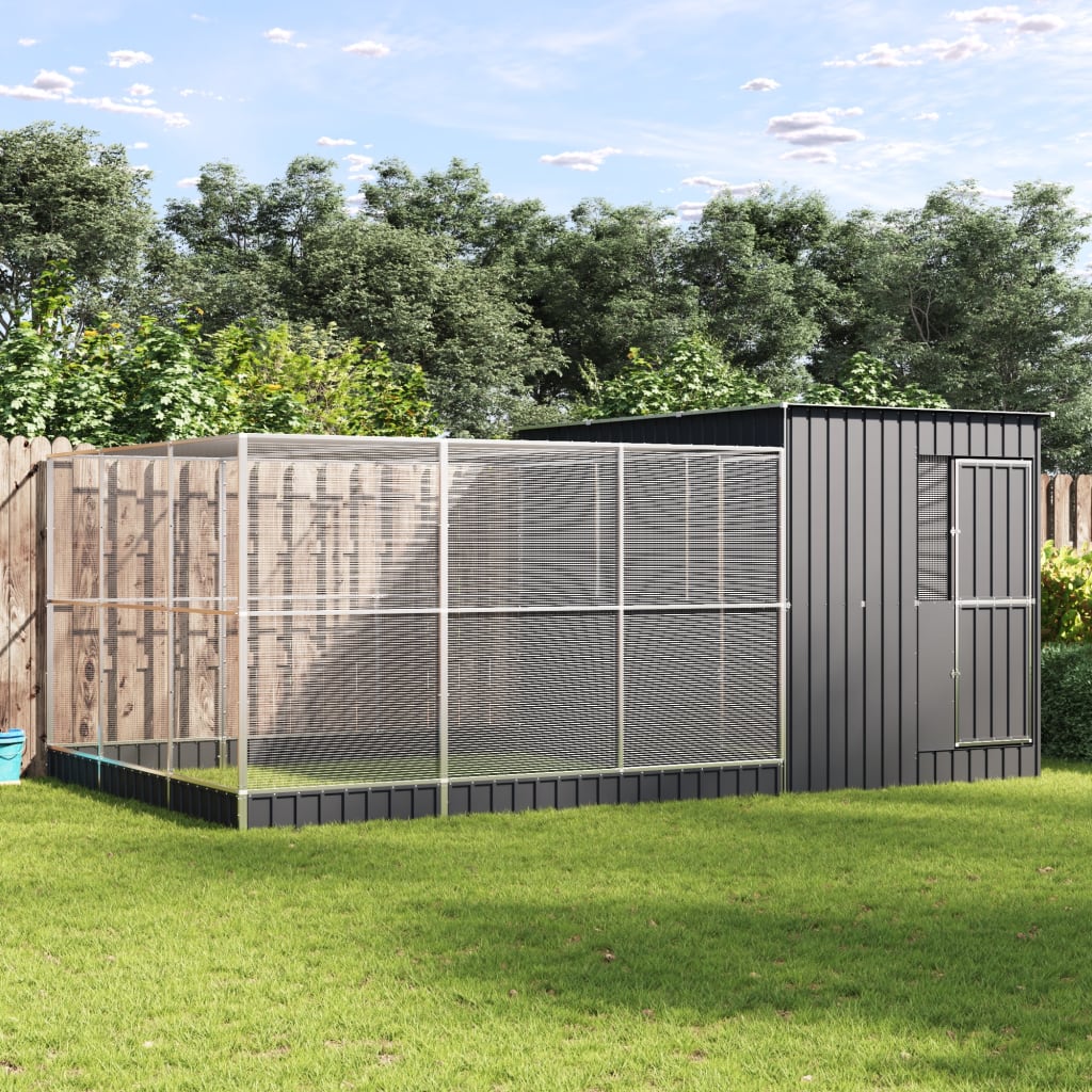 Aviary with Extension Silver Steel 497 cm 303 cm