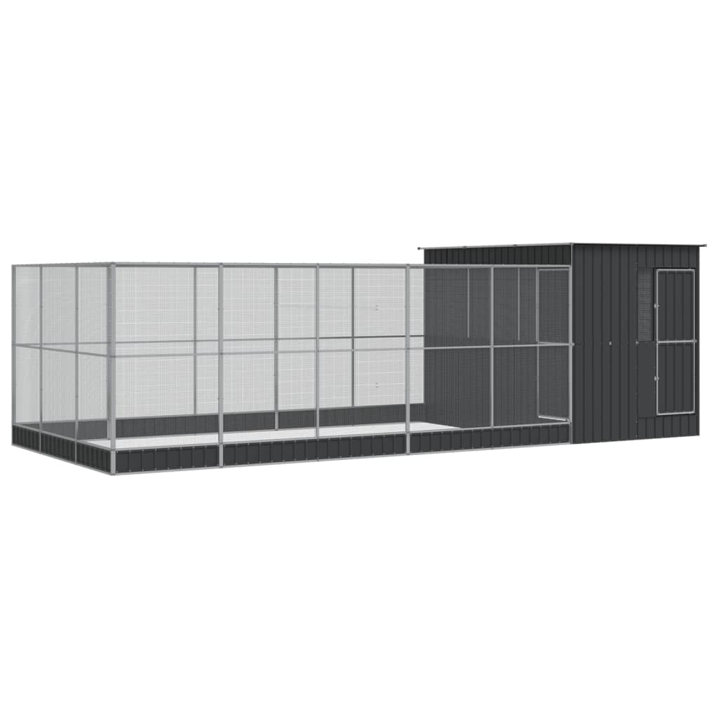 Aviary with Extension Silver Steel 704 cm 303 cm
