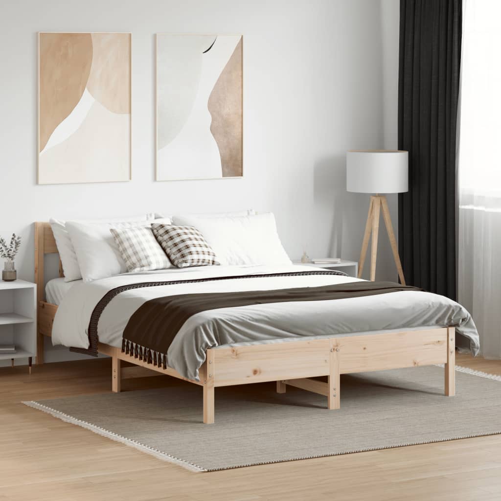 Bed Frame without Mattress Solid Wood Pine Length 200 cm Natural 140 cm