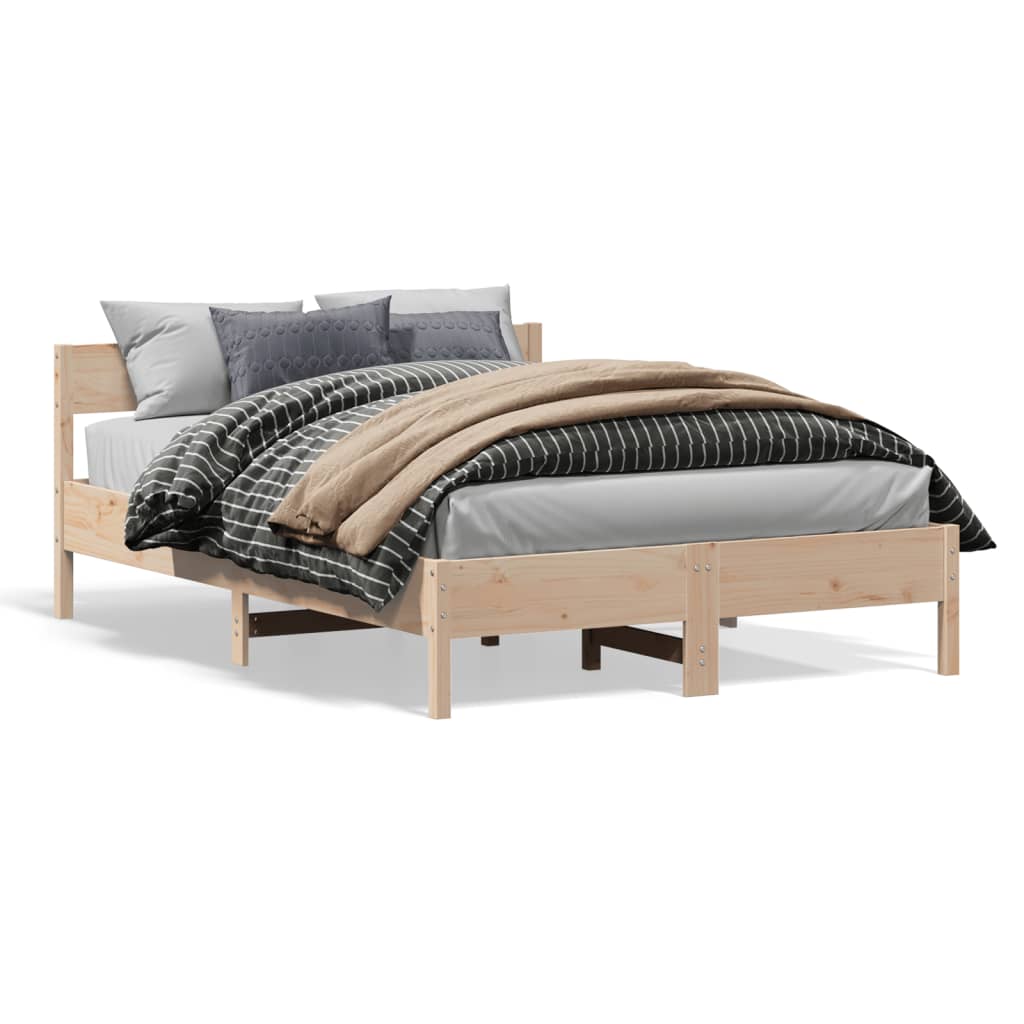Bed Frame without Mattress Solid Wood Pine Length 200 cm Natural 140 cm